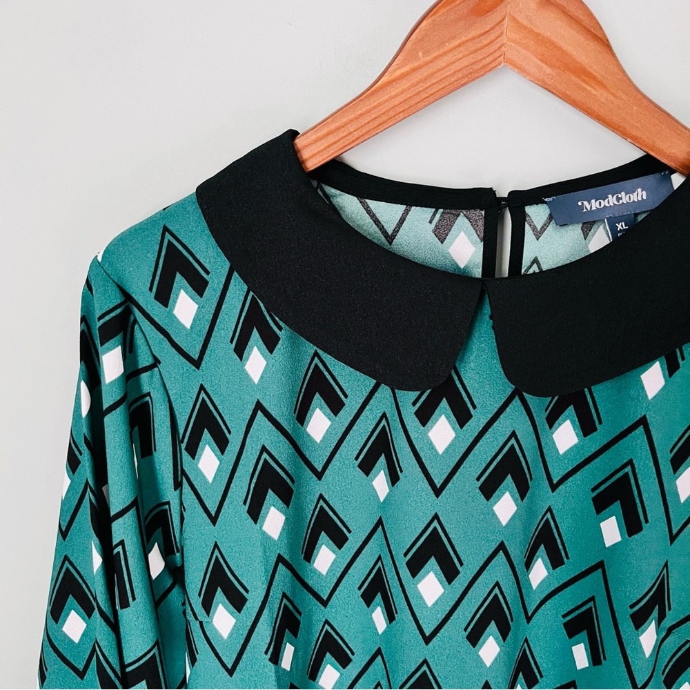 Modcloth Teal and Black Geometric Dress